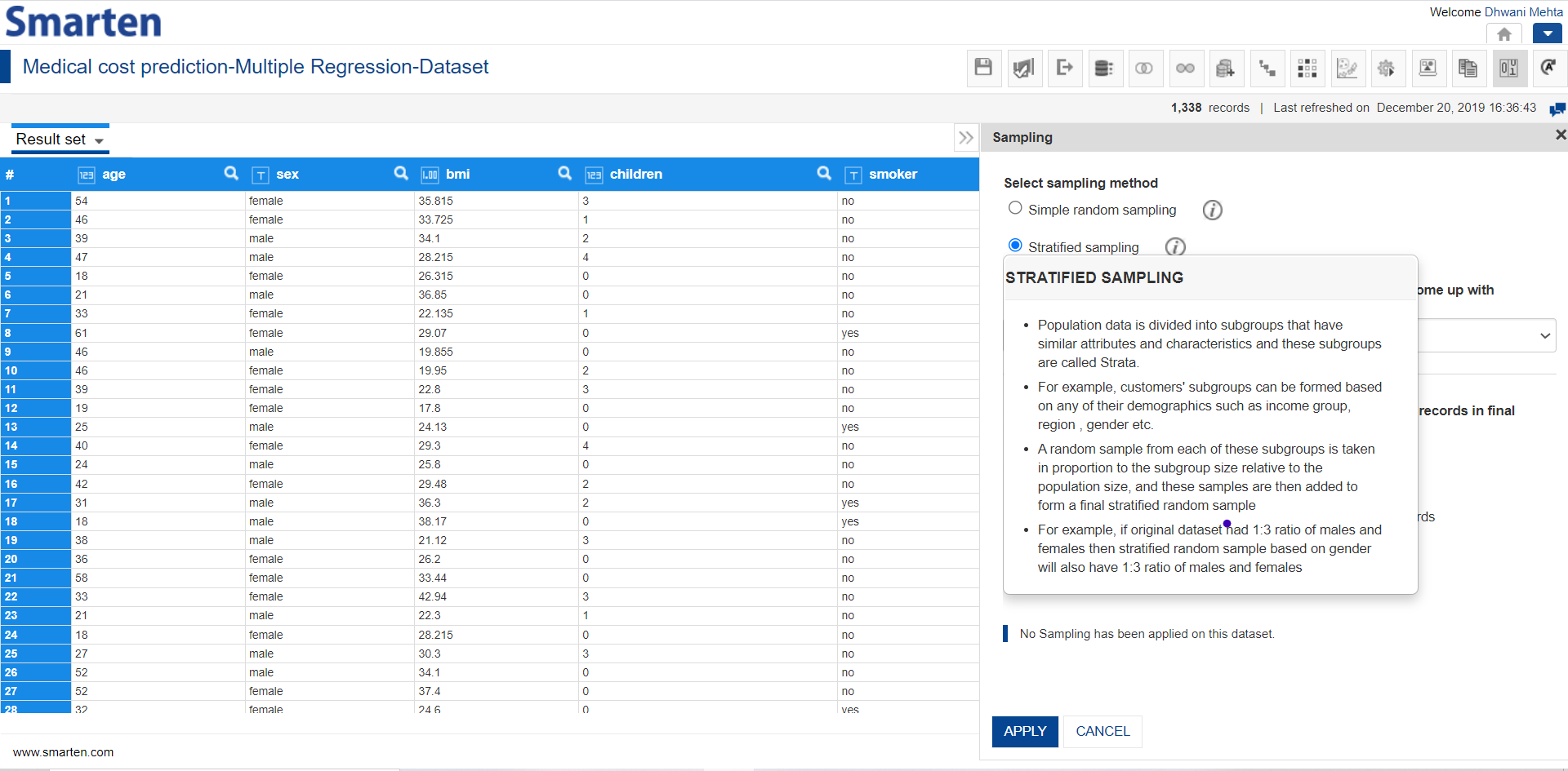 Sampling Data using Smarten Augmented Analytics